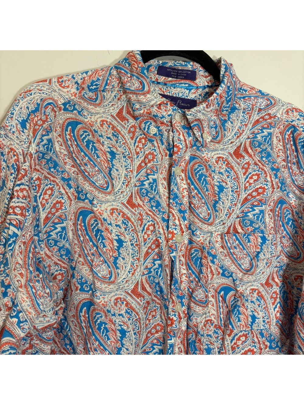 VTG Alan Flusser Paisley Button Up Shirt Mens Large Linen Cotton Summer Festival